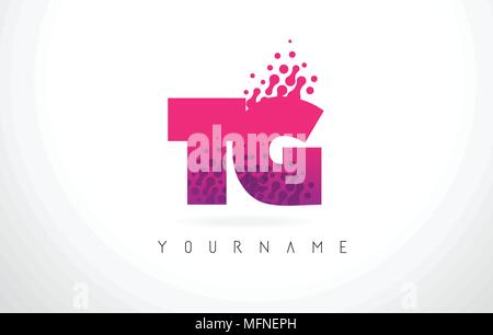 TG T G Letter Logo with Pink Letters and Purple Color Particles Dots Design. Stock Vector