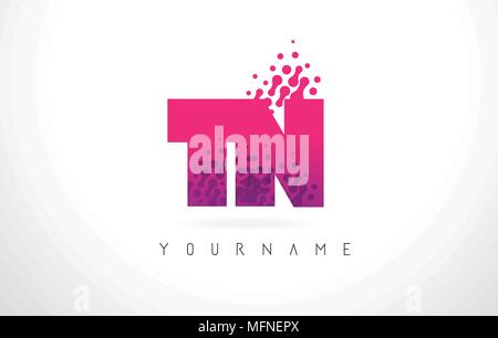 TN T N Letter Logo with Pink Letters and Purple Color Particles Dots Design. Stock Vector