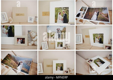 Set of photo wedding book or album. Stock Photo