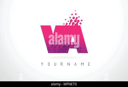 Purple Pink VA V A Letter Logo Design with Ink Watercolor Splash Spill ...