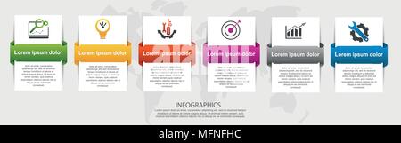Modern vector illustration 3d. Template for infographic rectangles with labels six elements. Contains icons and text. Designed for business, presentat Stock Vector