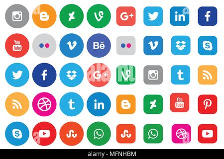 Social media icon collection with web site icon buttons Stock Vector