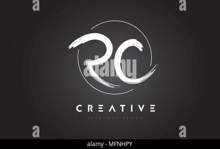 RC Brush Letter Logo Design with Black Circle. Creative Brushed Letters ...