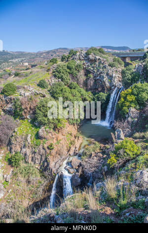 Two waterfalls in Sa'ar stream, in the Golan heights, located in the north of Israel Stock Photo