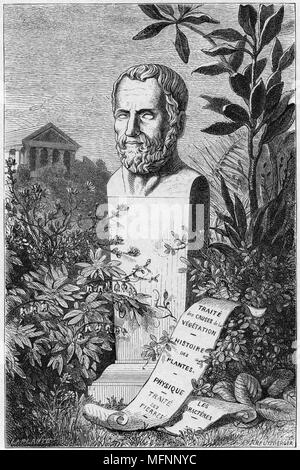 Theophrastus (c372-c287 BC) Ancient Greek philosopher and scientist.  Pupil of Plato and of Aristotle who he succeeded as President of the Lyceum, 272 BC.  From 'Vies des Savants Illustres' by Louis Figuier. (Paris, 1866).  Engraving after antique bust in the Villa Albani, Rome. Stock Photo