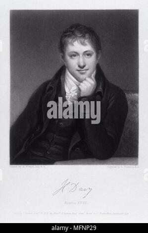 Humphry Davy (1778-1829) British chemist . Inventor of safety lamp for miners. Using electrolysis he discovered a number of elements.  Worked on Nitrous oxide (Laughing gas).  Professor chemistry, Royal Institution, London, 1802. Stock Photo