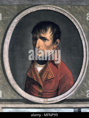 Napoleon Bonaparte  (1769-1821) as First Consul. Aquatint. Stock Photo
