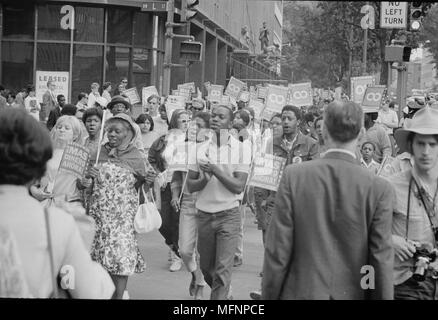 Poor People's March at Lafayette Park and on Connecticut Avenue.  People marching and carrying signs, 18 June 1968.     Photographer: Warren K  Leffler. Stock Photo
