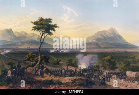 Capture of Monterey' hand-coloured lithograph after Carl Nebel.   Mexican-American War 1846-1848, Battle of Monterrey 21-24 September 1846.  Mexican Army of the North under General Pedro de Ampudia plus reinforcements including Irish-American volunteers (Saint Patrick's Batallion) were defeated by American forces under General Zachary Taylor. Stock Photo