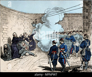 Paris Commune 26 March-28 May 1871. The Bloody Week:  Execution of hostages by the Commune. Mgr Darboy, Archbishop of Paris, and 5 other hostages shot in the prison of la Roquette on the orders of Theophile Ferre, 24 May. Stock Photo