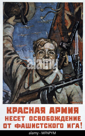 A Soviet propaganda poster from 1944 during the Second World War. The ...