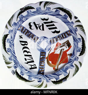 Plate produced by the Russian State Porcelain Factory, 1921.  Design by Rudlodph Vilde (1868-1942).  Russia USSR Communism Communist Stock Photo