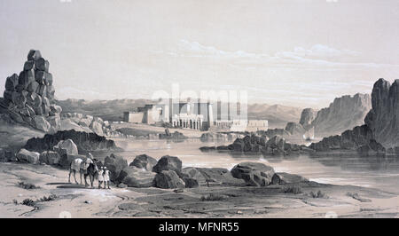 Philae - Looking South', 1843. Lithograph after Owen Jones and Jules Goury. View of the temples on the island of Philae, River Nile near Aswan.  Ancient Egypt Religion Mythology Stock Photo