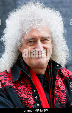 Queen guitarist Brian May alone with animal-protection campaigners including two wearing giant papier mâché fox and rabbit heads on the steps of 10 Downing Street with a petition of more than 400,000 signatures urging Prime Minister Theresa May to introduce a UK animal-fur import ban.  Featuring: Brian May Where: London, United Kingdom When: 26 Mar 2018 Credit: Dinendra Haria/WENN Stock Photo