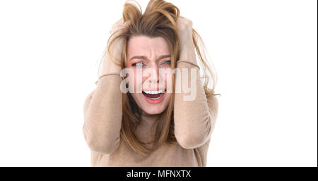 Close up of a young stressed girl shouting Stock Photo