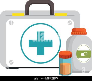 medical kit with bottles drugs vector illustration design Stock Vector