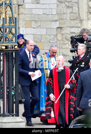 Anzac Day 2018 Service of Commemoration at Westminster Abbey. Prince William leaves after the service with Very Rev John Hall, Dean of Westminster Abb Stock Photo