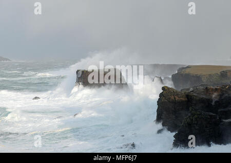 Bid waves at Eshaness cliffs in the Shetland Isle during a big Atlantic storm
