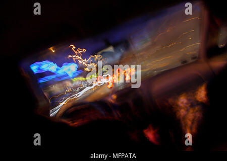 The city lights of Limoges taken from inside a moving car. Stock Photo