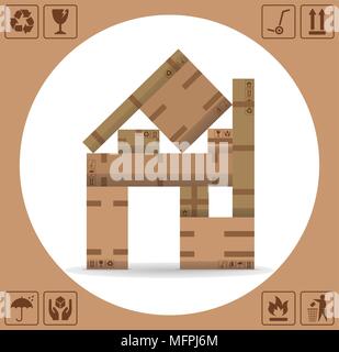 Cardboard Boxes with Packaging symbols. All the objects and Packaging symbols are in different layers. Stock Vector
