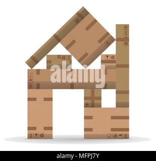 Moving House with Cardboard Boxes. All the objects and Packaging symbols are in different layers. Stock Vector