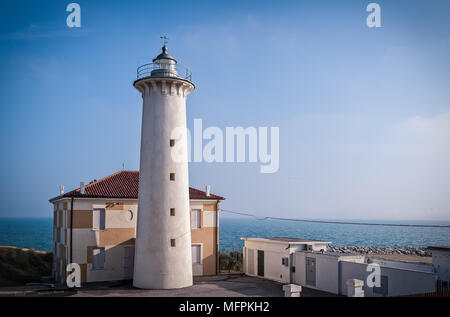 The lighthouse on the beach at the mouth of the river Tagliamento, Bibione, Venezia, Italy. Stock Photo