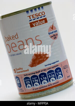 Tesco Value baked beans, products of a cheap reasonable range of foods Stock Photo