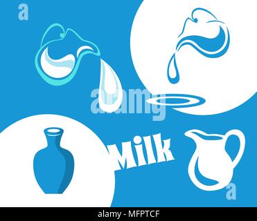 Vector set of illustrations of jugs of milk. Stock Vector