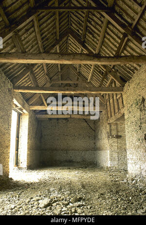 Interior of empty barn wooden beams and dirt floor Stock ...