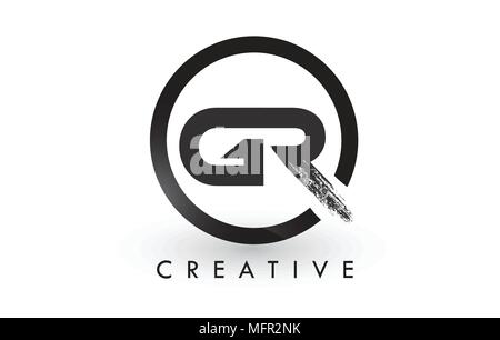 GR Brush Letter Logo Design with Black Circle. Creative Brushed Letters Icon Logo. Stock Vector