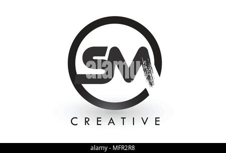SM Brush Letter Logo Design with Red Circle. Creative Brushed Letters ...