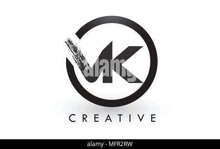 VK Brush Letter Logo Design with Green White Circle. Creative Brushed ...