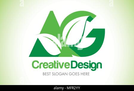 AG Green Leaf Letter Design Logo. Eco Bio Leaf Letters Icon Illustration Vetor Logo. Stock Vector