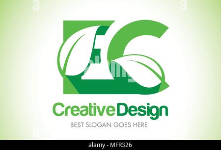 EC Green Leaf Letter Design Logo. Eco Bio Leaf Letters Icon Illustration Vetor Logo. Stock Vector