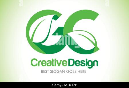 GC Green Leaf Letter Design Logo. Eco Bio Leaf Letters Icon Illustration Vetor Logo. Stock Vector