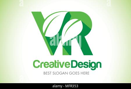 VR Green Leaf Letter Design Logo. Eco Bio Leaf Letters Icon Illustration Vetor Logo. Stock Vector