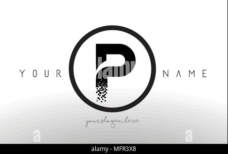 P Logo Letter with Digital Pixel Tech Design Vector and Black Circle Modern Look Vector Illustration. Stock Vector