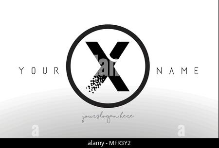 X Logo Letter with Digital Pixel Tech Design Vector and Black Circle Modern Look Vector Illustration. Stock Vector