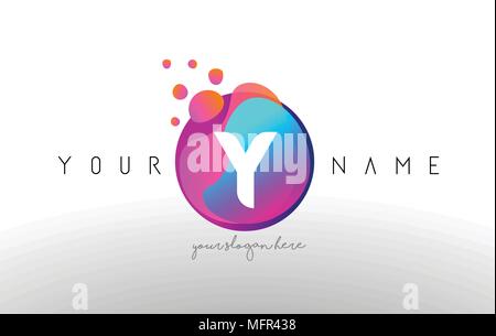 Y Dots Letter Logo With Bubbles. A Letter Design Vector with Vibtant Blue Orange Magenta Colors Particles Shapes. Stock Vector