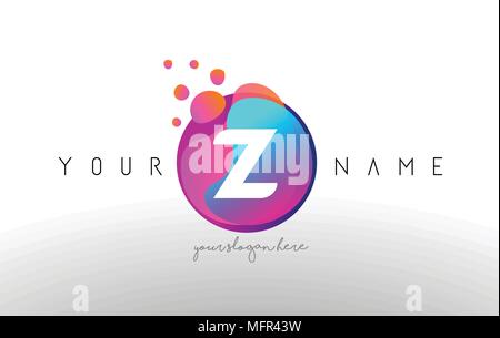 Z Dots Letter Logo With Bubbles. A Letter Design Vector with Vibtant Blue Orange Magenta Colors Particles Shapes. Stock Vector