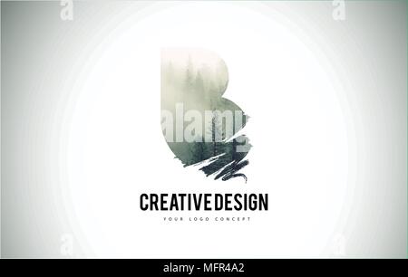 F Letter Brush with Forest Fog Texture. Forest Trees Letter Logo Design ...