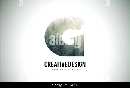 F Letter Brush with Forest Fog Texture. Forest Trees Letter Logo Design ...