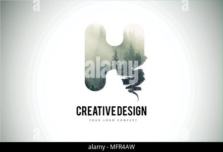 F Letter Brush with Forest Fog Texture. Forest Trees Letter Logo Design ...