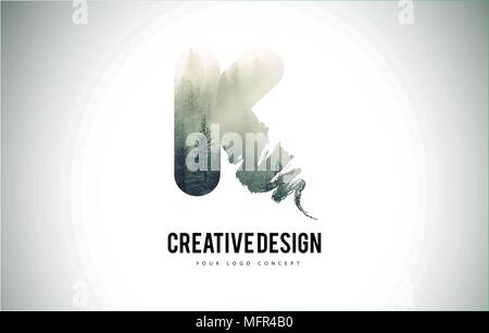 A Letter Brush with Forest Fog Texture. Forest Trees Letter Logo Design ...