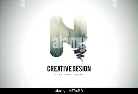 F Letter Brush with Forest Fog Texture. Forest Trees Letter Logo Design ...