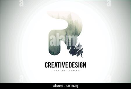 L Letter Brush with Forest Fog Texture. Forest Trees Letter Logo Design ...