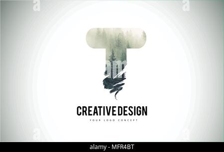 F Letter Brush with Forest Fog Texture. Forest Trees Letter Logo Design ...