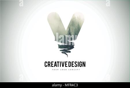 B Letter Brush with Forest Fog Texture. Forest Trees Letter Logo Design ...