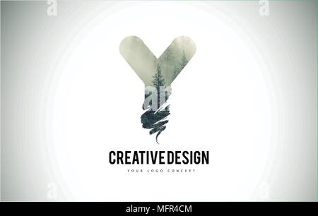 L Letter Brush with Forest Fog Texture. Forest Trees Letter Logo Design ...