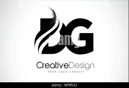 DG D G Creative Modern Black Letters Logo Design with Brush Swoosh Stock Vector